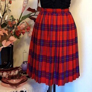 Vintage Jocardi Pleated Red Black Plaid High Elastic Waist Short Skirt Size 12